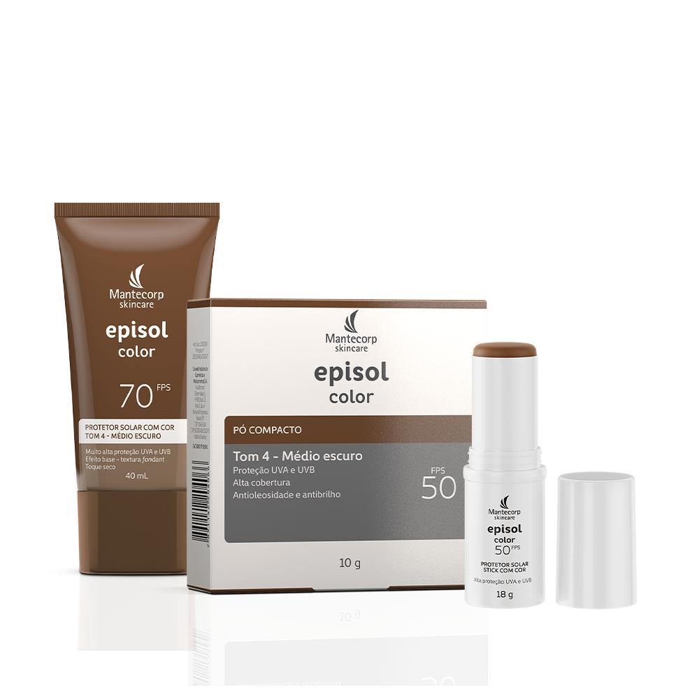 Kit Make FPS Episol Color Pó Compacto + Base + Stick tom4 em Oferta na Shopee