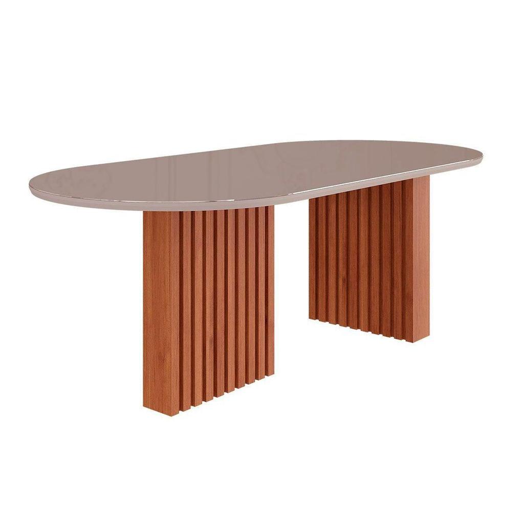 Mesa de Sala Jantar Ester c/Tampo Madeirado Vidro Oval 210x100cm Cinamomo/Off White - Cimol