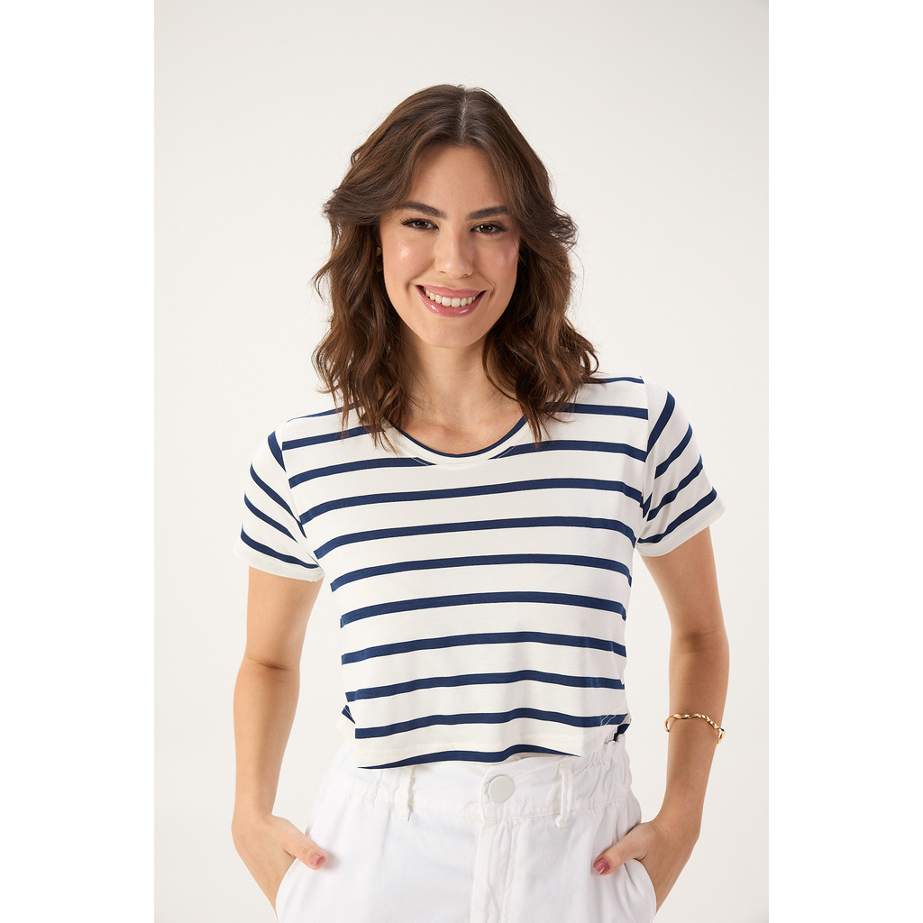 BLUSA DE AMAMENTAÇÃO COM LISTRAS AZUL MARINHO em Oferta na Shopee