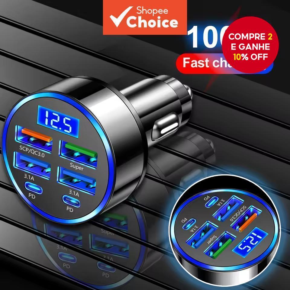 Carregador De Carro USB PD QC3.0-C Adaptador De Carregamento Rápido Para iPhone Samsung Xiaomi