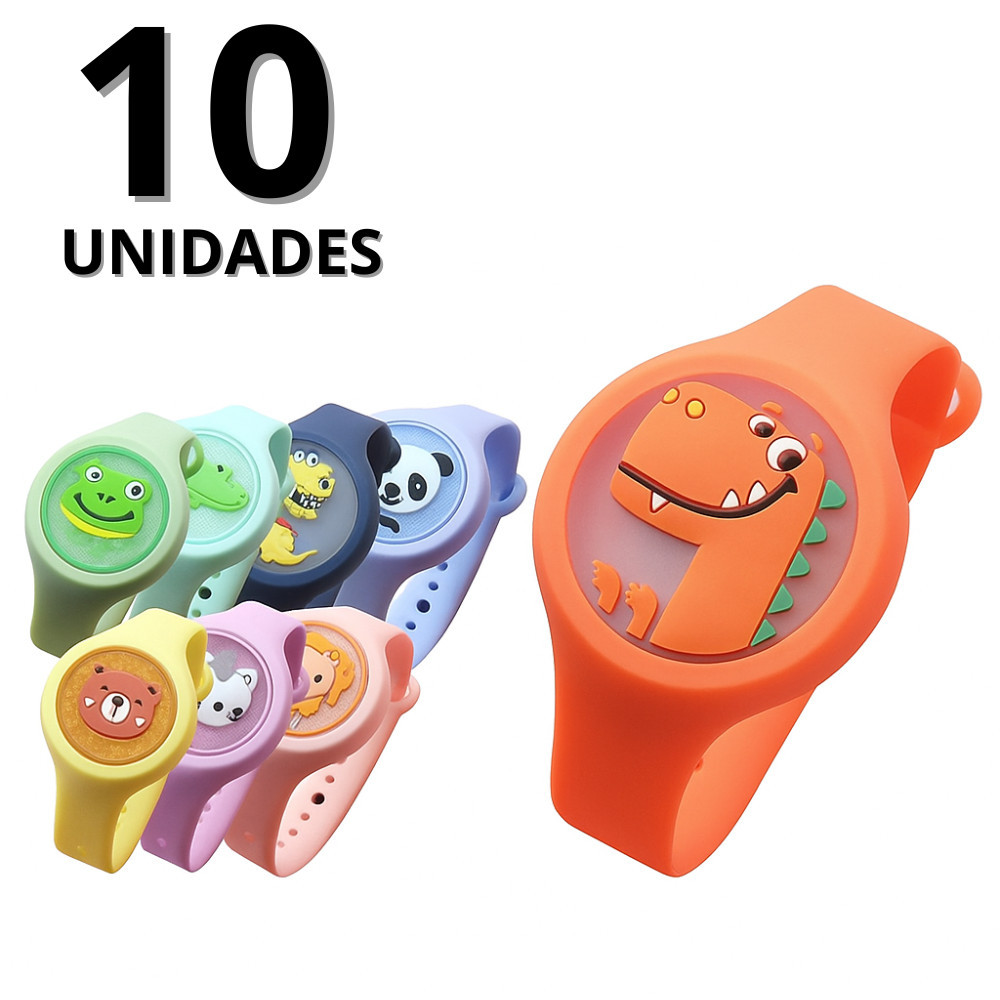 Kit 10 Pulseiras Relógio Repelente de Mosquito Infantil Citronela Criança Bebe Proteção
