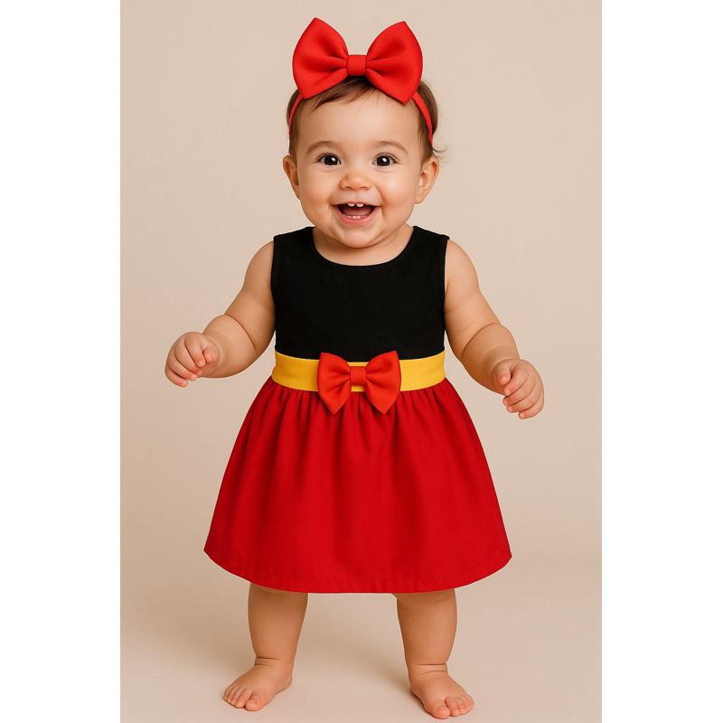 Vestido Minnie  Minie Vermelha Infantil Temático  Menina Festa tamanho bebê princesa da Disney Minie Mickey Blogueirinha