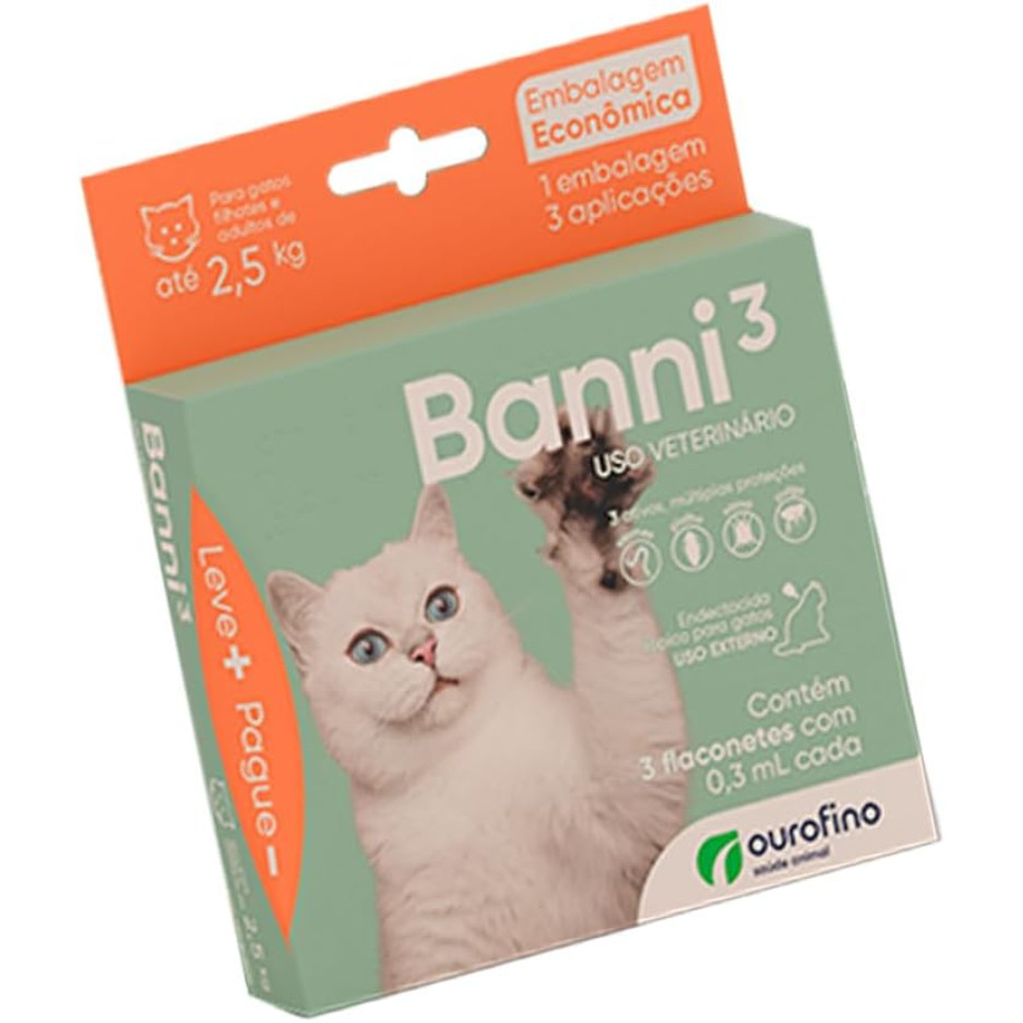 Banni 3 0,30 mL para Gatos até 2,5 Kg 3 Pipetas - Ourofino em Oferta na Shopee