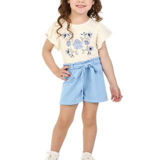 CONJUNTO INFANTIL MENINA BLUSA EM COTTON PENTEADO E SHORTS EM MOLETINHO JEANS em Oferta na Shopee