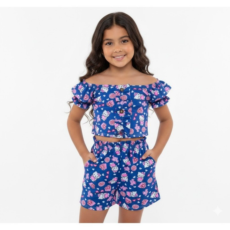Conjunto Infantil Feminino Suplex Menina 1 - 10 Anos,  Estampa Gatinha Desenhos em Oferta na Shopee