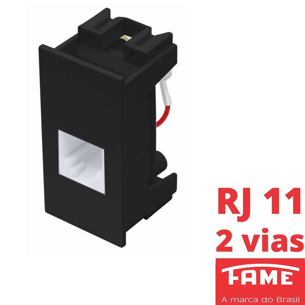 1un Módulo Tomada Telefone Interfone RJ11 2 Vias Habitat Black Preto FAME