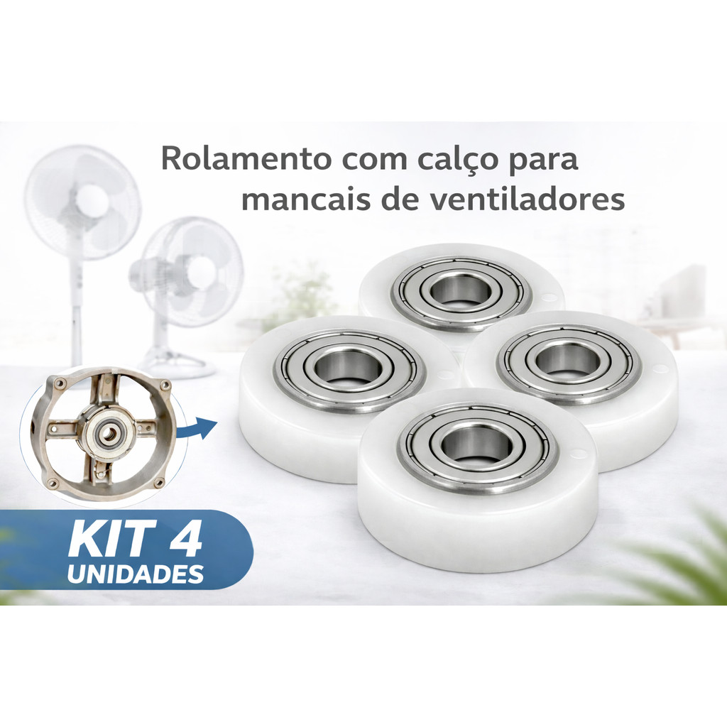 Kit 4 Rolamentos 608ZZ E 4 Calços 30mm Suporte Mancal Ventilador Arno VF40 41 49 50 55 VU40 VD40 SF40 Dentro Outros