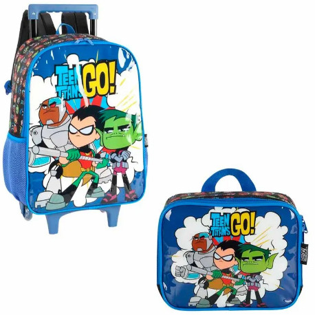 Kit Mochila de Rodinhas Teen Titans Go + Lancheira Infantil Escolar