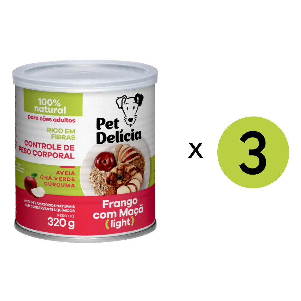 Kit 3 Ração Úmida Pet Delícia Cães Frango Com Maca Light - 320G em Oferta na Shopee