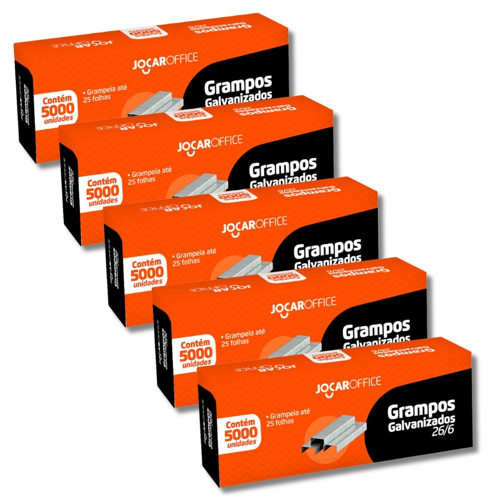Kit 5 Grampo Galvanizado 26/6 Cx/5000 Un Jocar Office