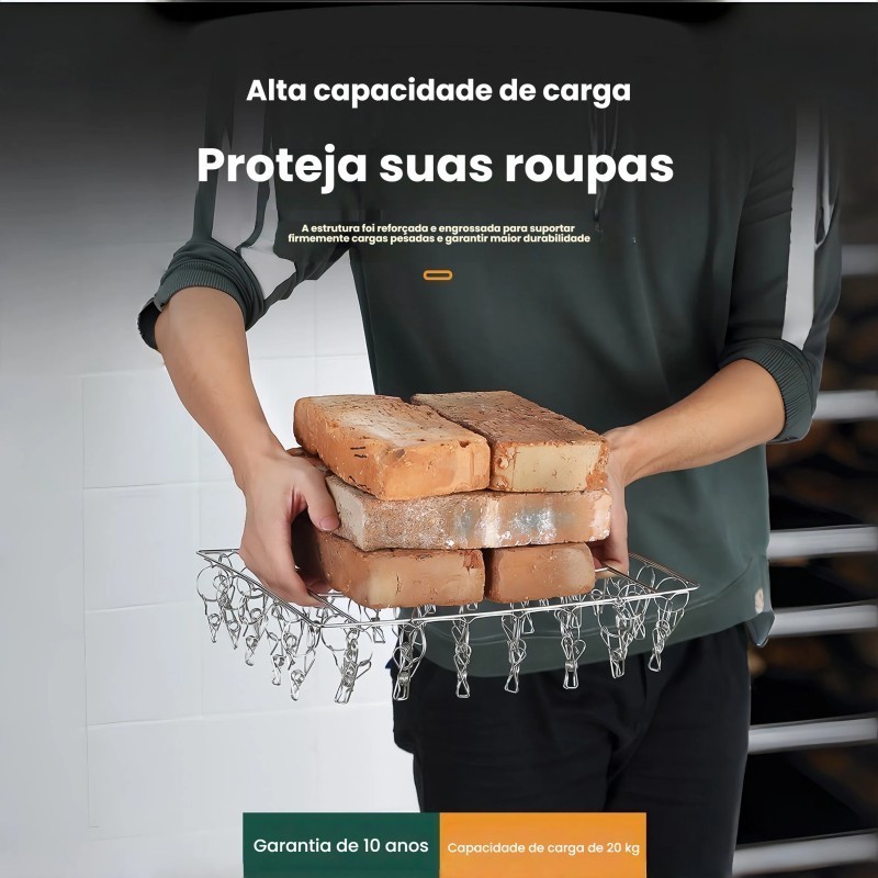 Varal para Roupa Íntima Inox Reforçado –  08/20/40 Prendedores, Para Calcinha, Meia e Cueca