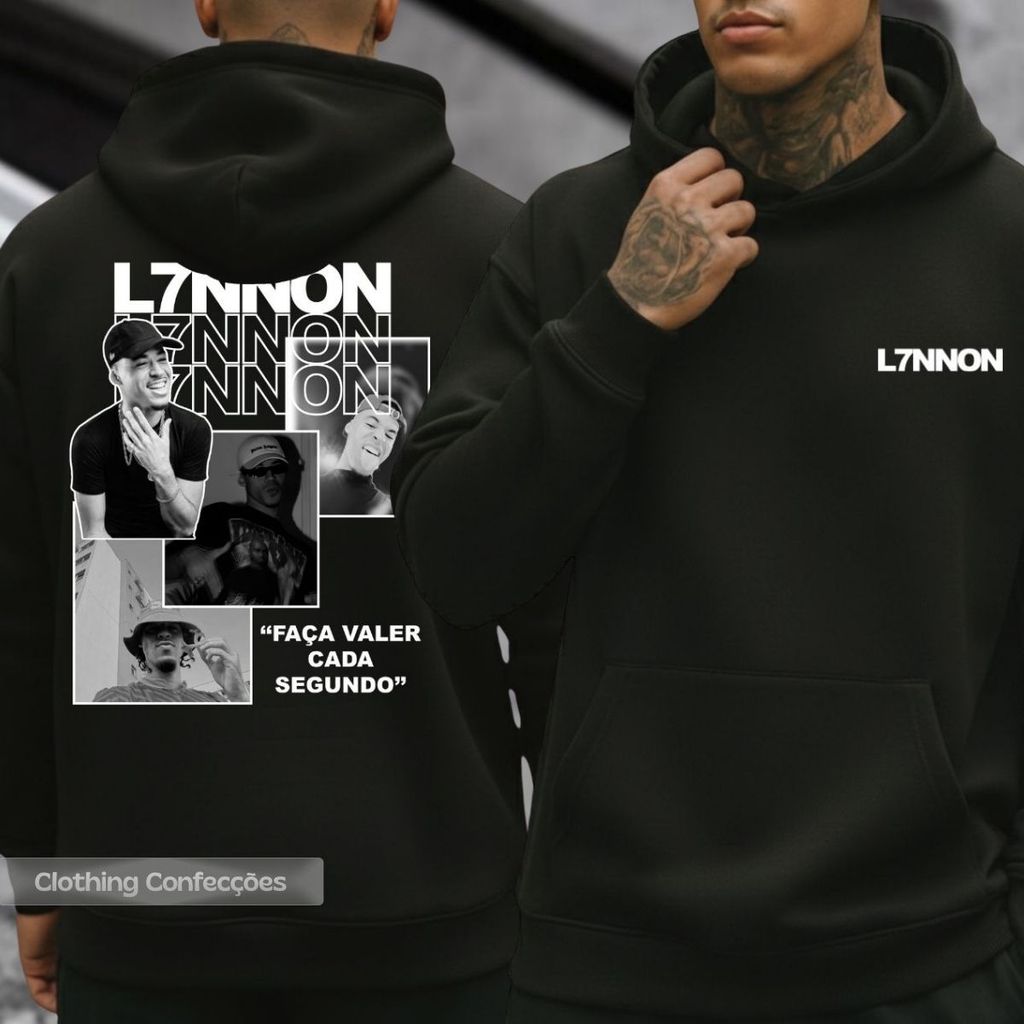 Moletom Canguru Unissex Biografia L7nnon Homenagem Fãs Lennon Rapper Hip Hop Blusa De Frio Streetwear