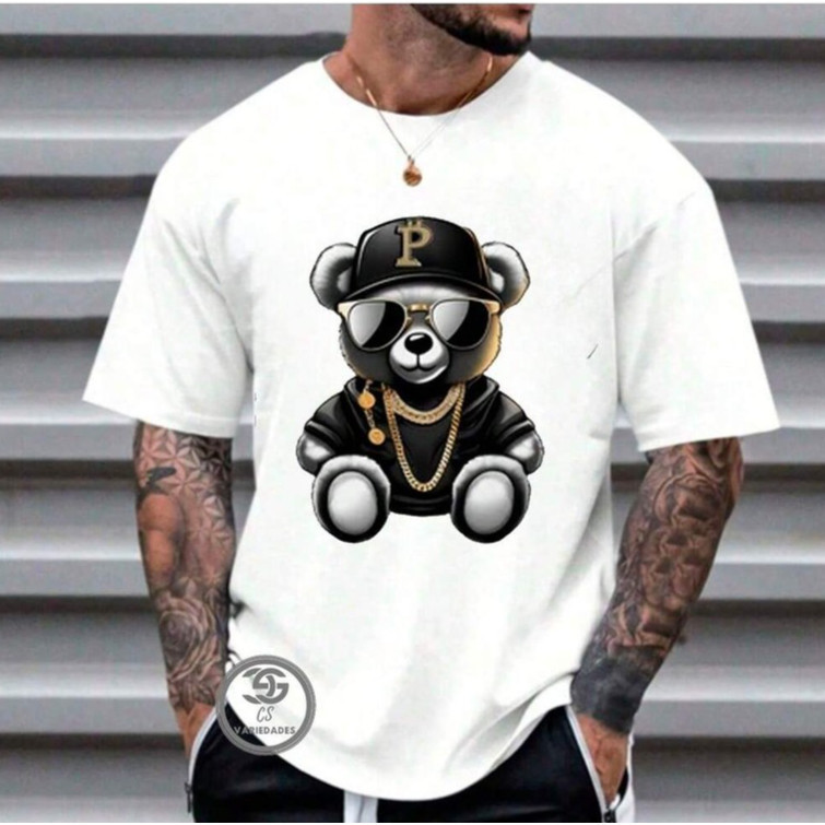 Camiseta Urso Bad Boy  Unissex Malha Algodão penteada Moda Streetwear Camisa Básica Unissex casual Diversas Cores