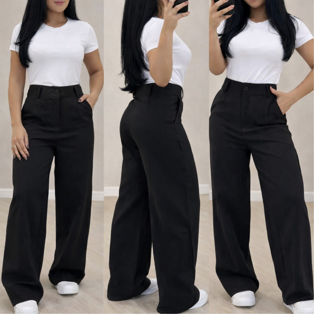 Calça Alfaiataria Pantalona Premium Wide Leg Cintura Alta PROMOÇÃO Tendência