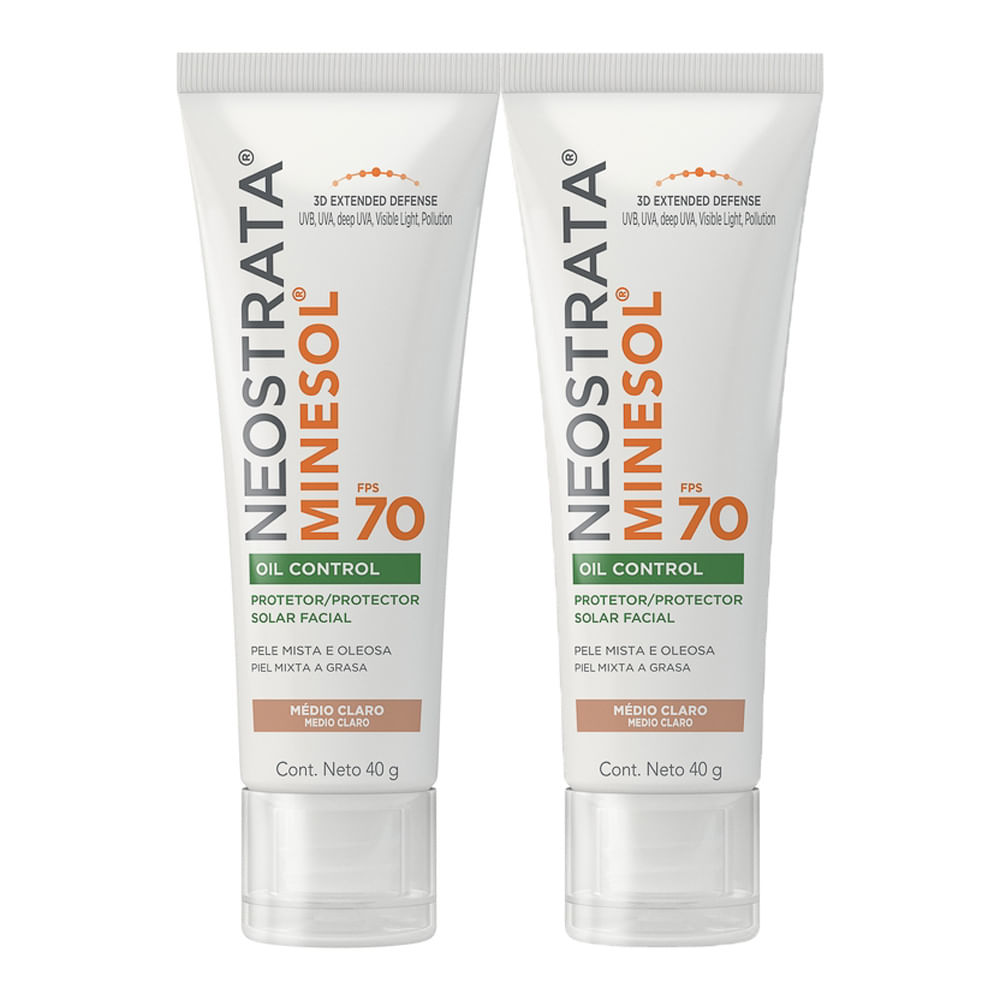 Kit 2 Protetor Solar Facial Neostrata Minesol Oil Control FPS 70 Cor Médio Claro 40g