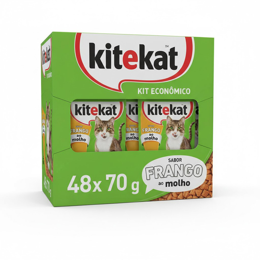 Kit Ração Úmida Kitekat Sachê Frango ao Molho para Gatos Adultos 48 Unidades
