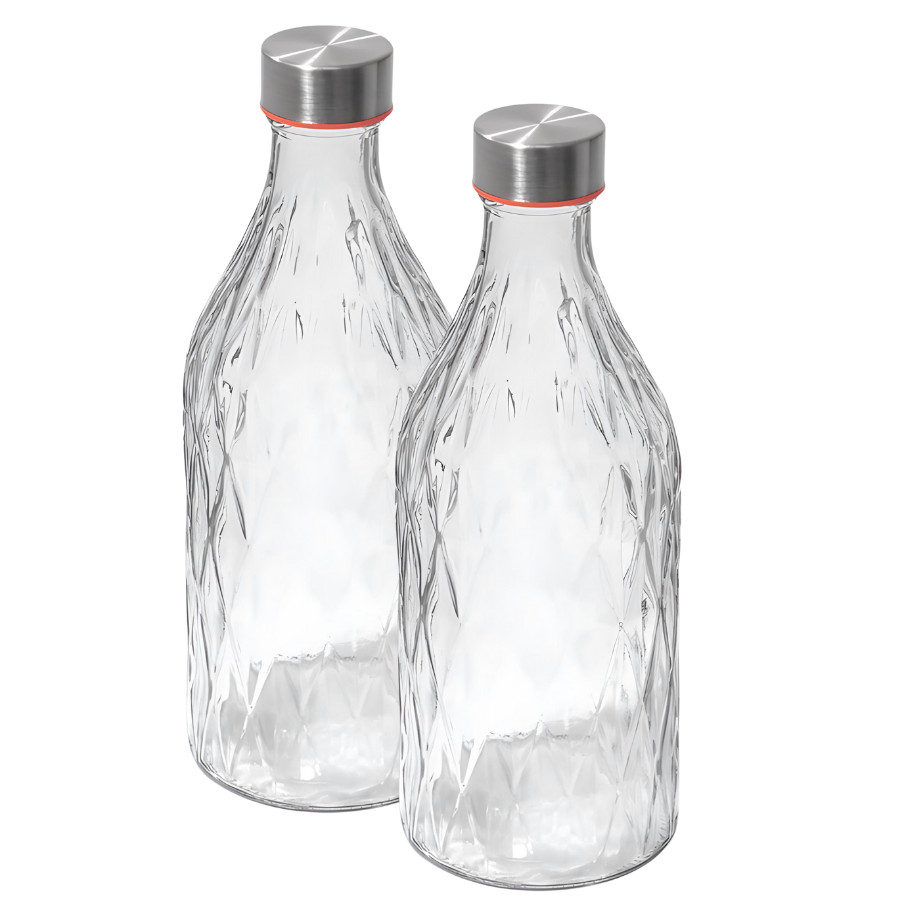 Kit 2 Garrafa Vidro 1L Transparente Agua Suco Tampa Inox Rosqueavel Hermética Vintage em Oferta na Shopee
