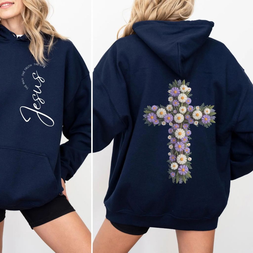 Moletom Feminino com Capuz  Blusa De Frio Estampa Cristã “Jesus The Way The Truth The Life”
