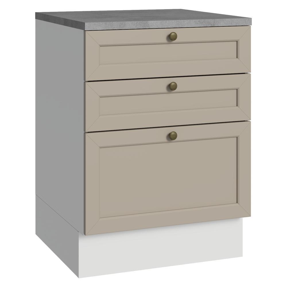 Balcão de Cozinha 60 cm 3 Gavetas Branco/Crema Vik Madesa