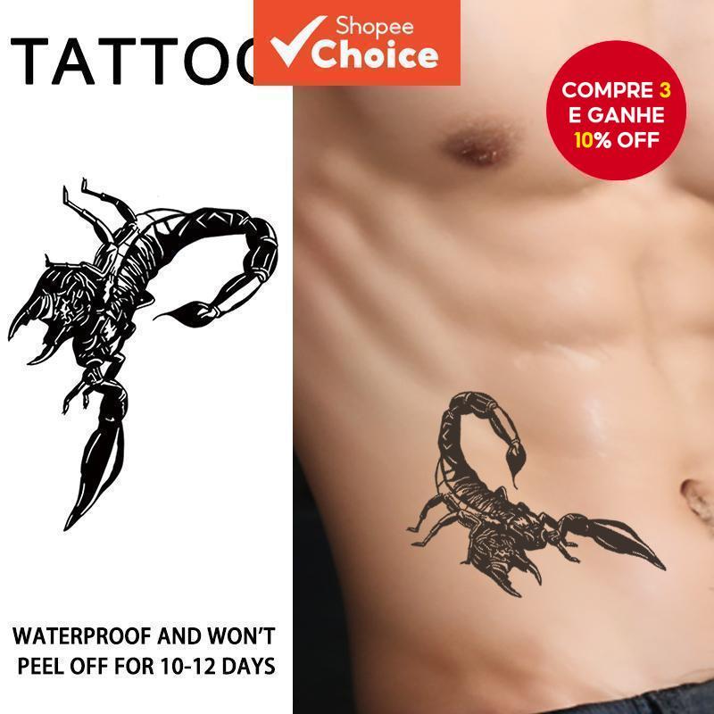 Adesivo de Tatuagem Escorpião Preto Água à Prova 1-2 Semanas Unissex Corpo Impermeável 12 a 15 Dias em Oferta na Shopee