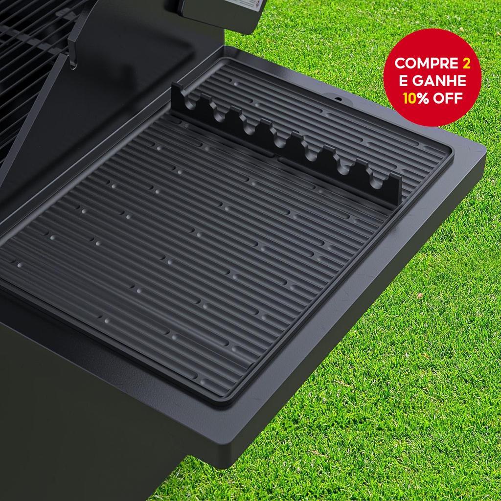 Tapete de Silicone para Grelha com Prateleira Lateral - Grande, Suporte Não Elétrico para Churrasco e Utensílios, Lavar