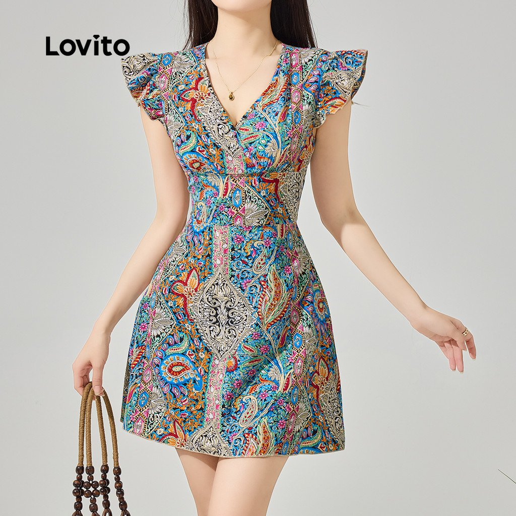 Lovito Vestido Boho Com Estampa Tribal E Babados Para Verão/primavera Feminino L123ED111 em Oferta na Shopee