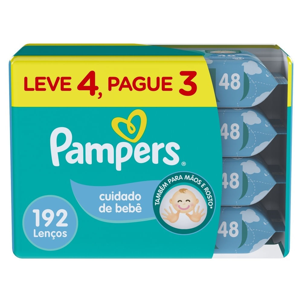 Lenços Umedecidos Pampers Cuidado de Bebê 192 Unidades Leve 4 Pague 3
