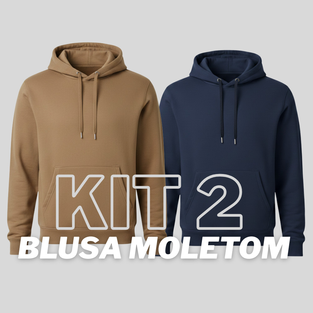 Kit 2 Moletom Canguru Unissex Blusa de Frio Masculina Liso Sem estampa Algodao Confortavel e Macio Quentinho Inverno