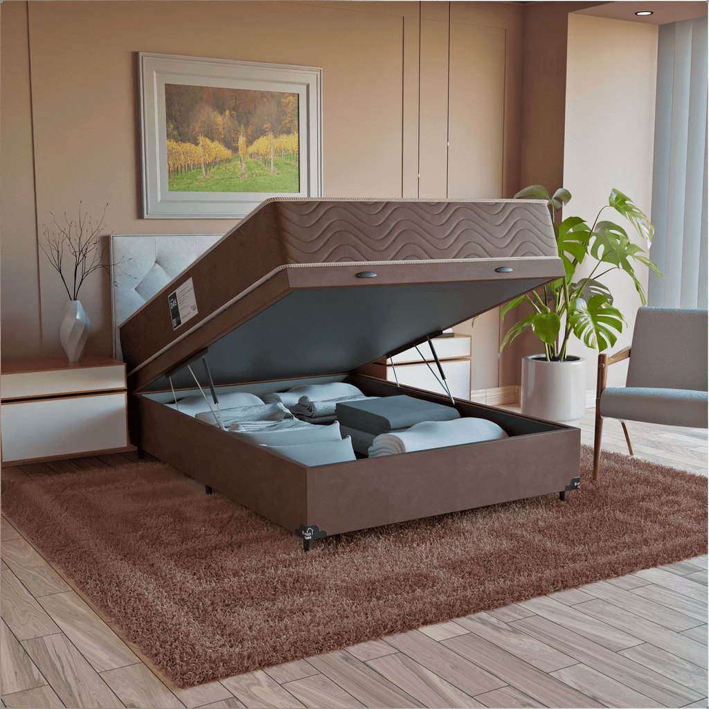 Cama Box Baú Viúva + Colchão Prime Espuma D45 Marrom