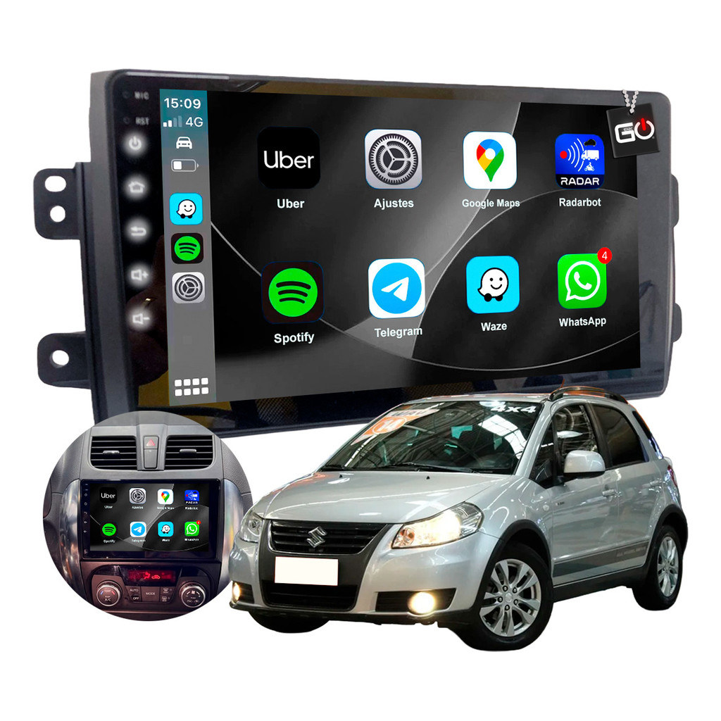 Kit Multimídia Mp10 Gps Carplay Android Auto Sx4 2009-2013