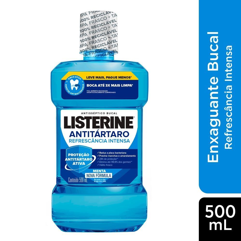 Enxaguante Bucal Listerine Antitártaro Refrescância Intensa 500ml em Oferta na Shopee