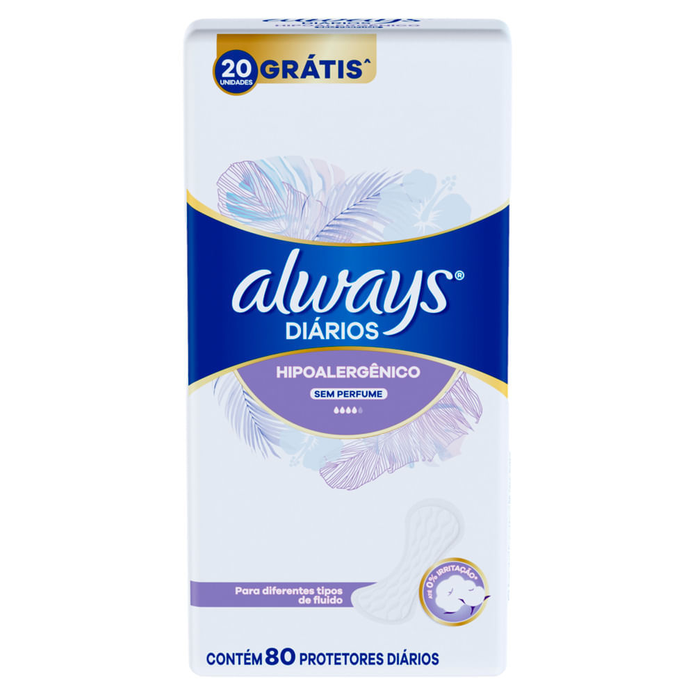 Protetor Diário Always Diários Sem Perfume 80 Unidades