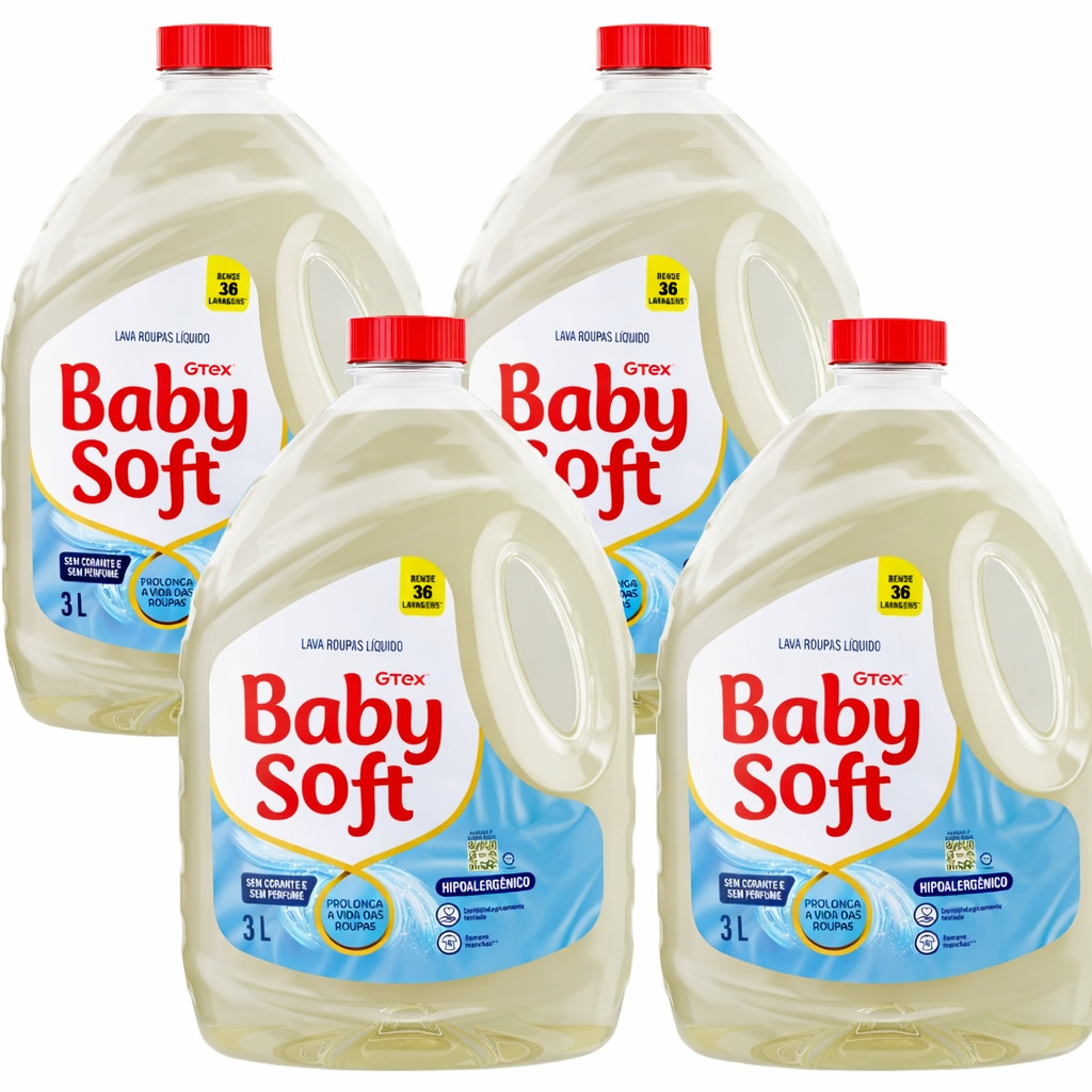 Kit 4 Lava Roupas Líquido Baby Soft Max Cuidado - 3l em Oferta na Shopee