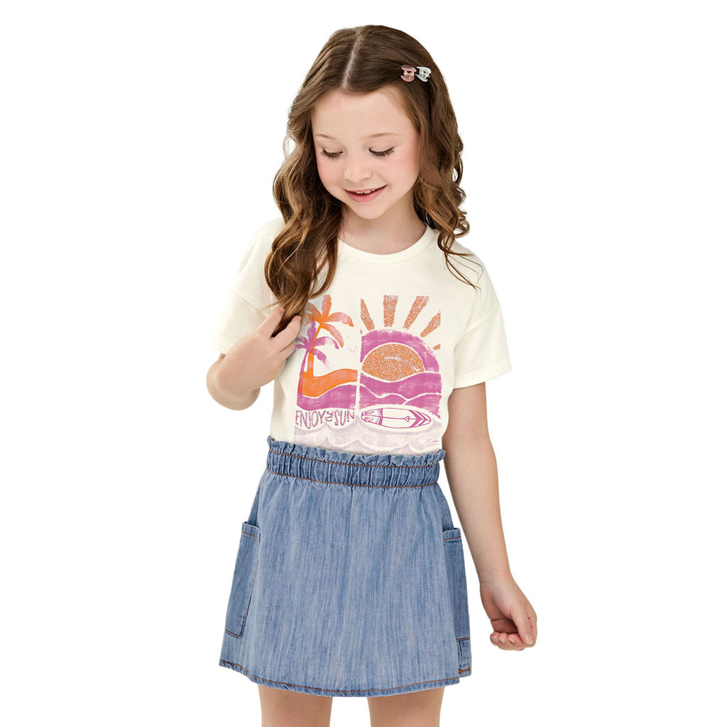 Conjunto Infantil Menina Blusa e Saia Jeans Tropical Elian Bege