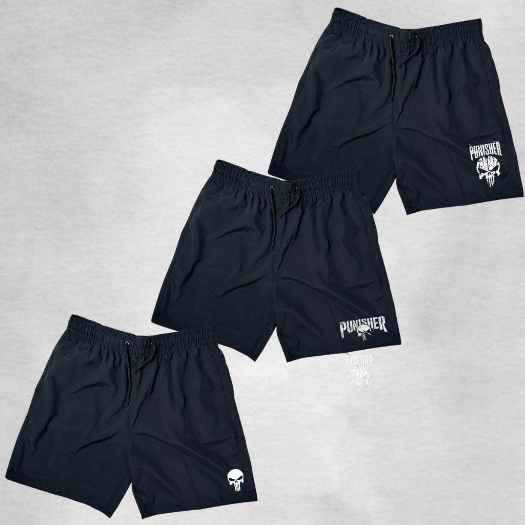3 Shorts  Elastano Kit PUNISHER, Ideal Para Treinos, Academia, Corrida, Esportes