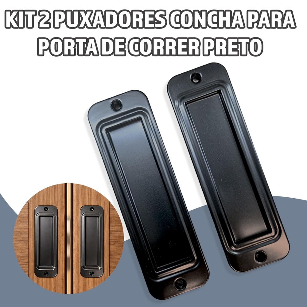 KIT 02 Puxadores Concha para Porta de Correr - Preto - Madeira, MDF ou Alumínio