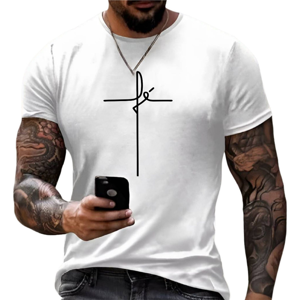 Camiseta Masculina Fé Evangélica Promoção 100% Camisa Algodão Dia a dia Casual Premium