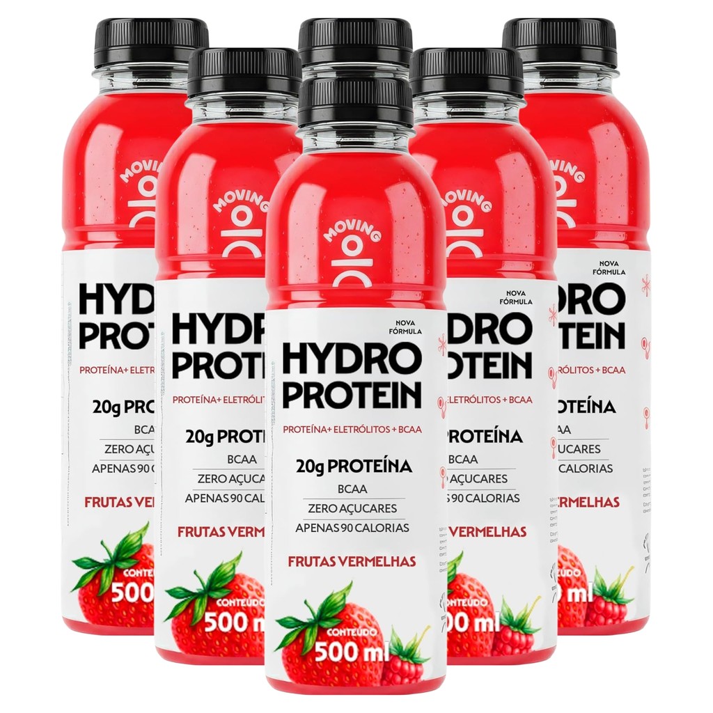 Moving Hydro Protein 6x500ml Frutas Vermelhas 20g proteína + BCAA em Oferta na Shopee