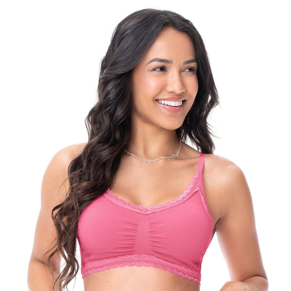 Imagem Top Rib com Renda e Bojo Removível sem Costura Rosa Deserto