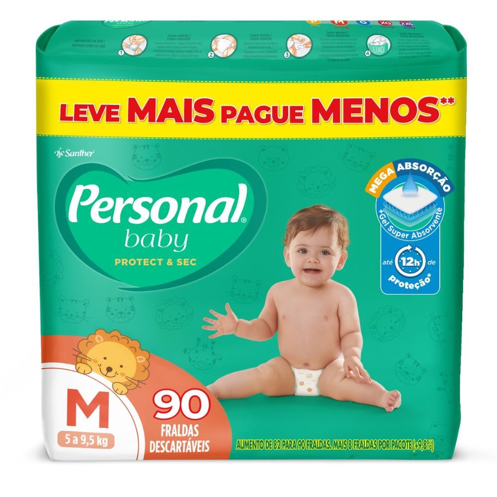 Fralda Infantil Personal Baby Protect & Sec Tamanho M com 90 Tiras em Oferta na Shopee
