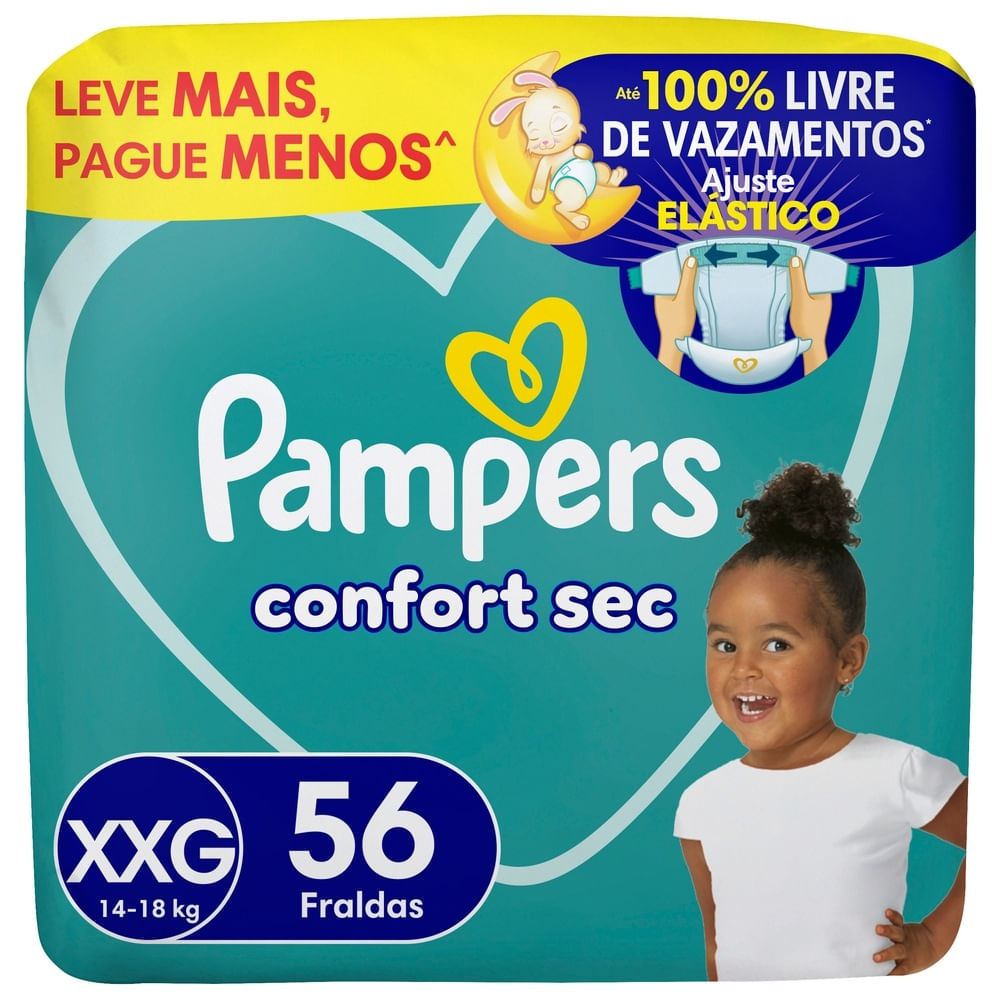 Fralda Infantil Pampers Confort Sec Tamanho XXG Leve Mais Por Menos com 56 Fraldas em Oferta na Shopee