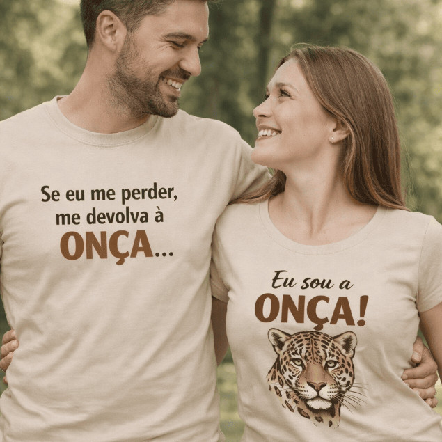 Conjunto Kit Casal 2 Camisetas "DONA ONÇA" Namorados 100% Algodão Premium | Casal Engraçado