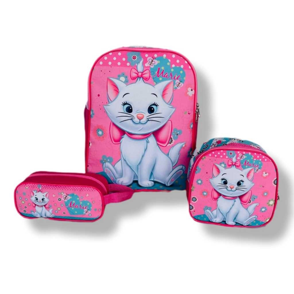 Kit Mochila Infantil Escolar de Costa Gatinha Marie M + Lancheira + Porta Lápis