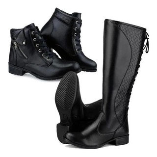 Kit 2 Pares De Bota Feminina Cano Longo Cano Curto Costurado Confortável Preço Baixo