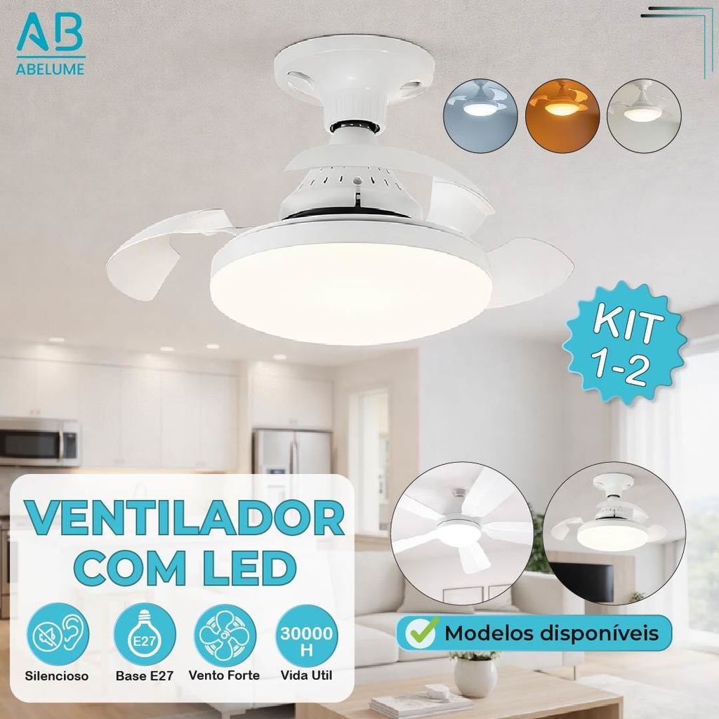 Ventilador de Teto Retrátil Lâmpada 3 Cores Silencioso 60W ou 100W Pás Design Sofisticado Bivolt em Oferta na Shopee
