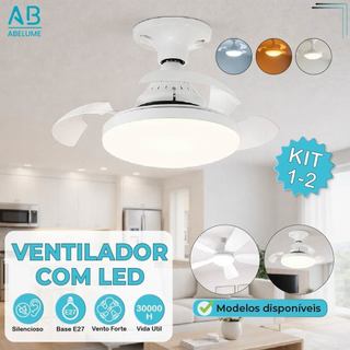 Ventilador de Teto Retrátil Lâmpada 3 Cores Silencioso 60W ou 100W Pás Design Sofisticado…