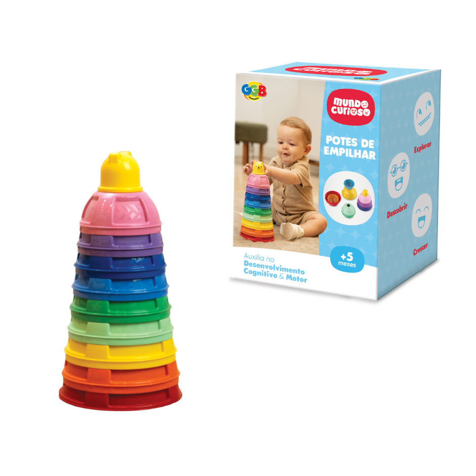 Brinquedo Educativo Potes Empilhar E Encaixar Bebê Colorido
