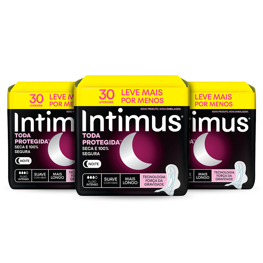 Kit 3 - Absorvente Intimus Toda Protegida Noturno Suave Com abas 30 un em Oferta na Shopee