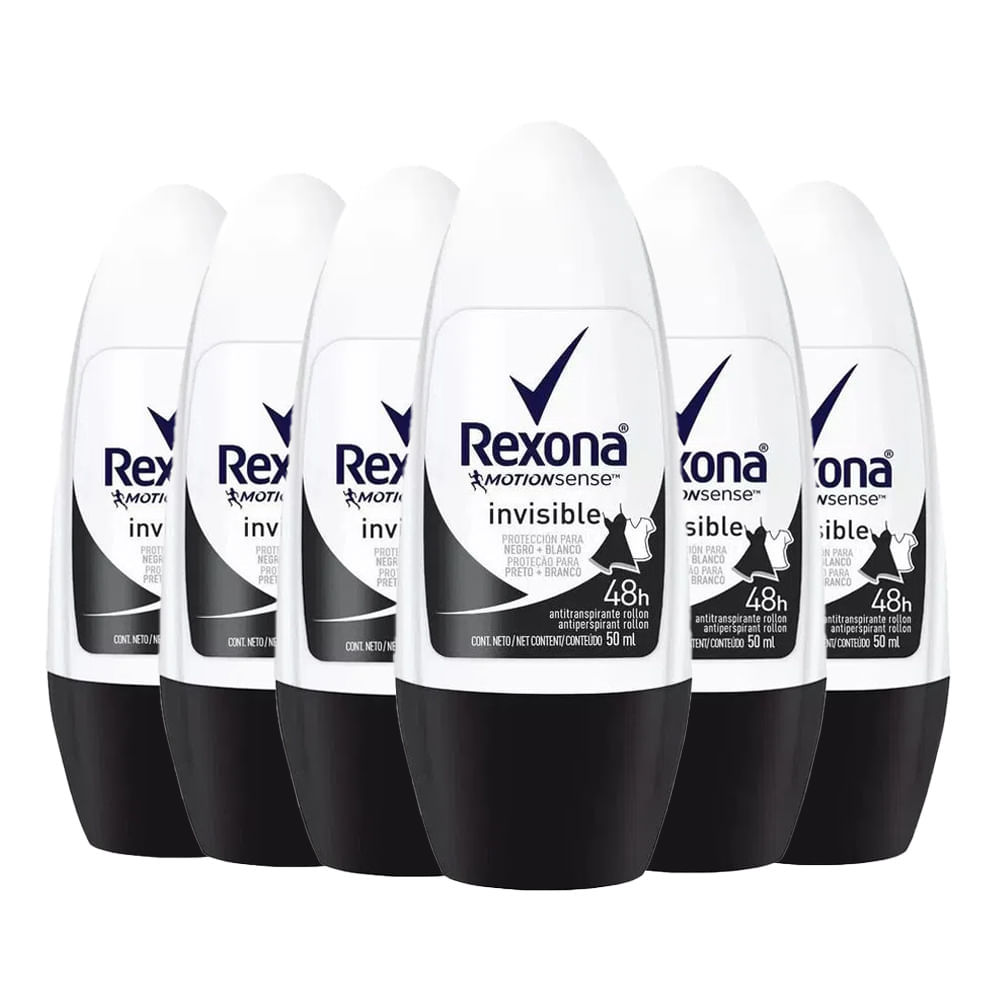 Kit Desodorante Roll On Rexona Invisible Feminino 50ml - 6 Unidades em Oferta na Shopee