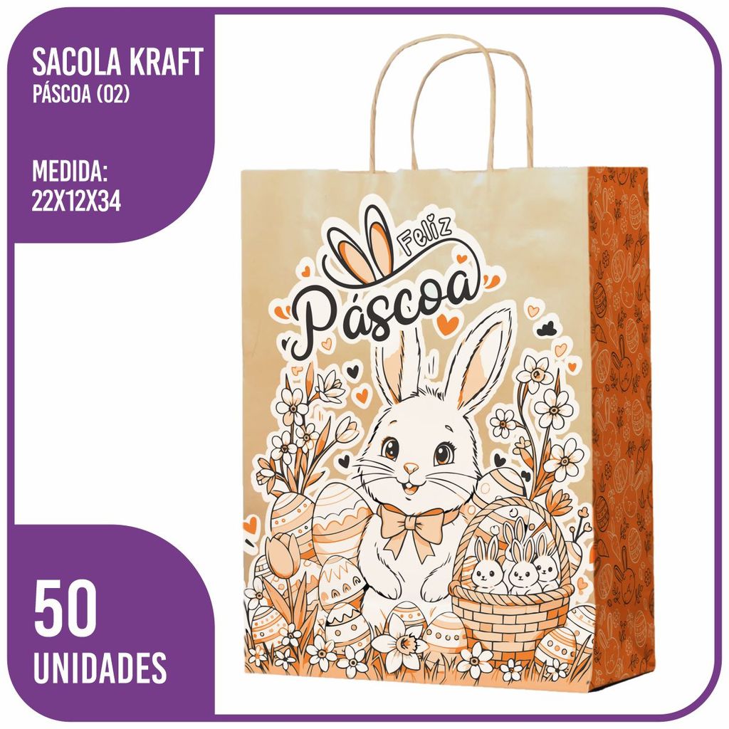 Sacola Kraft Feliz Páscoa (02) M 22x12x34 - (50 Unidades) em Oferta na Shopee